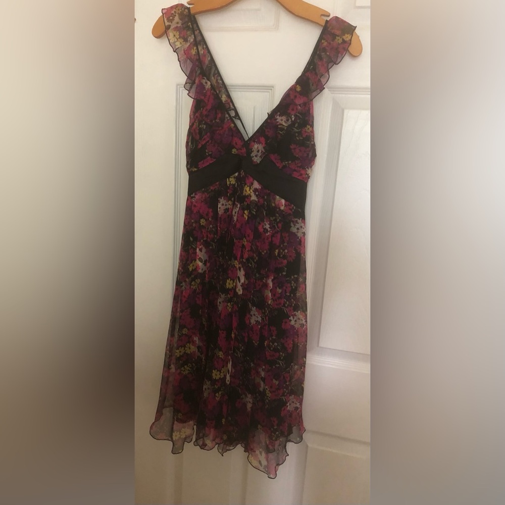 Bebe Red and Pink V-Neck Mini Sundress